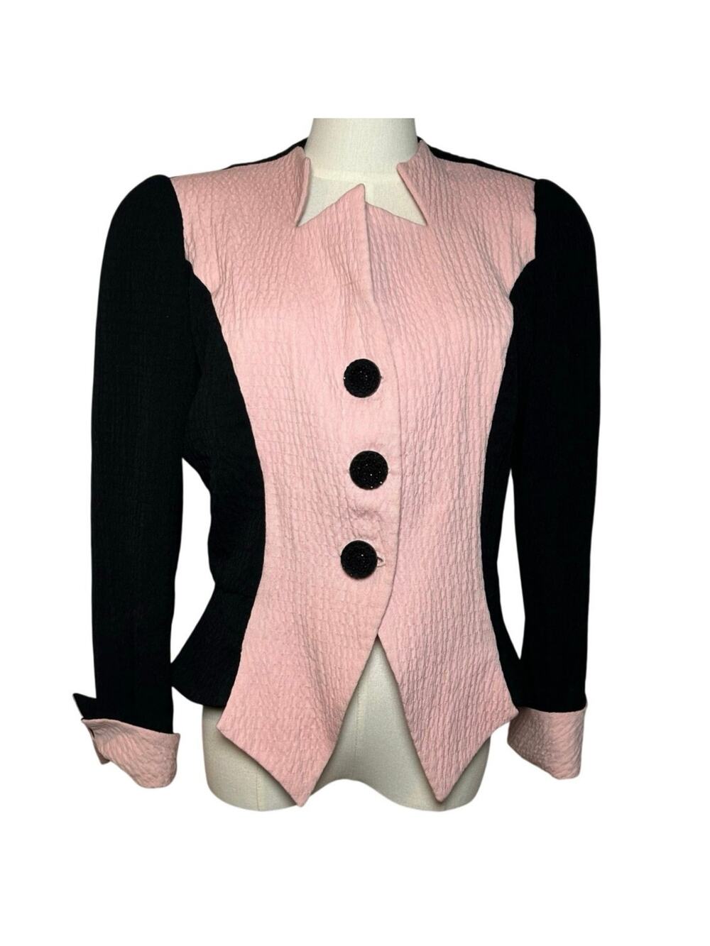 VTG 80s David Hayes Pink Black Power Blazer M Retro Glam Preppy Casual Indie